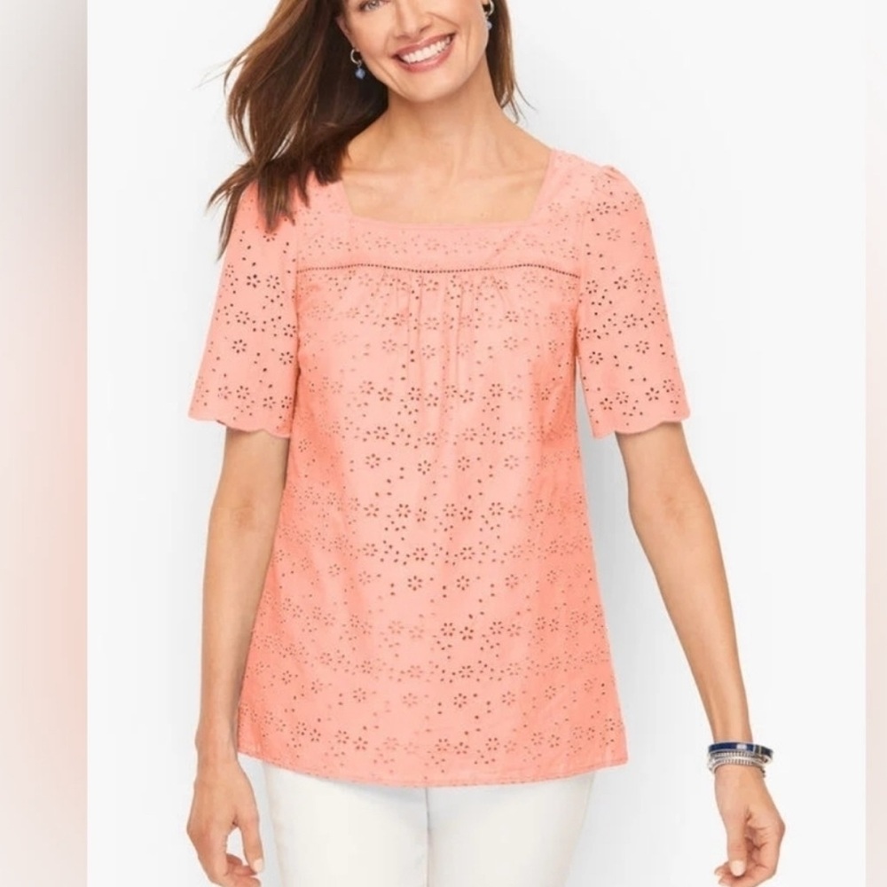 *SOLD* Talbots Pink Embellished Boxy Blouse Peach Color